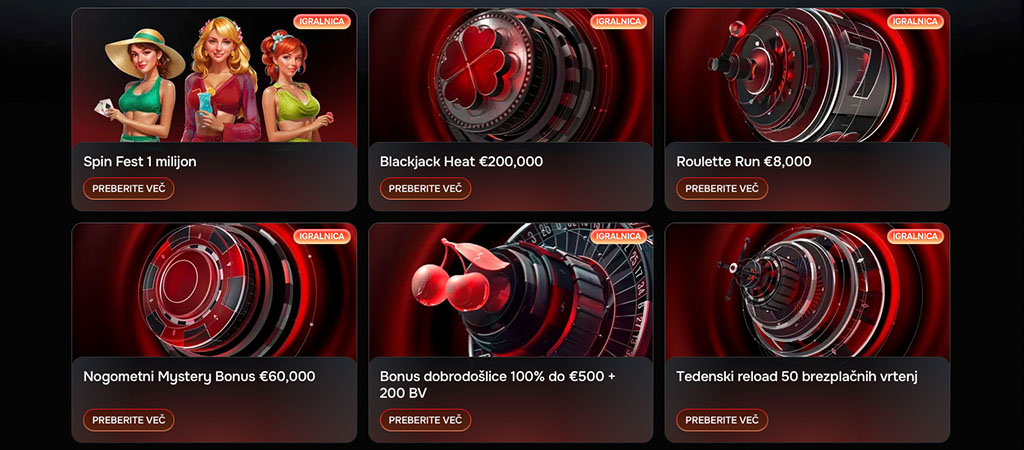 Spin Fest, Blackjack Heat, Roulette Run, Mystery Bonus, bonus dobrodošlice, tedenski reload, igralnica, brezplačni vrtljaji
