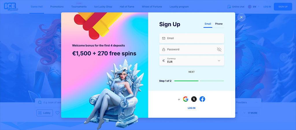 Ice Casino, registracija, bonus, brezplačnih vrtljajev, ledena kraljica, prijava z emailom, geslo, valuta, spletna igralnica