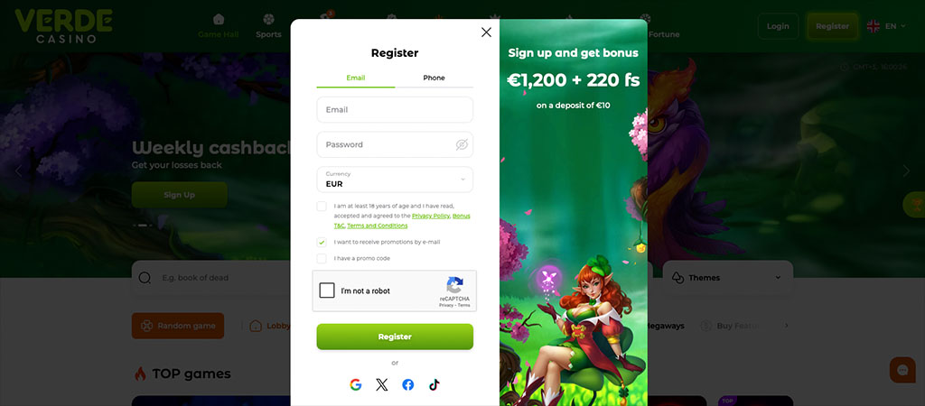 verde casino, registracija, bonus dobrodošlice, brezplačnih vrtljajev, prijavni obrazec, e-pošta, geslo, potrdi polnoletnost