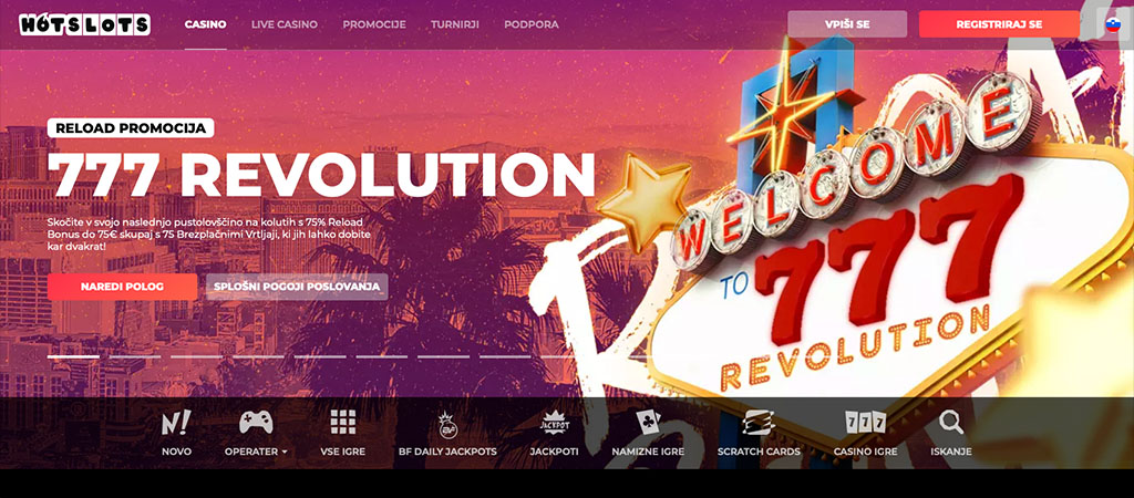 HotSlots Casino, 777 Revolution promocija, reload bonus, brezplačnih vrtljajev, registracija, vpiši se, nove igre, iskanje