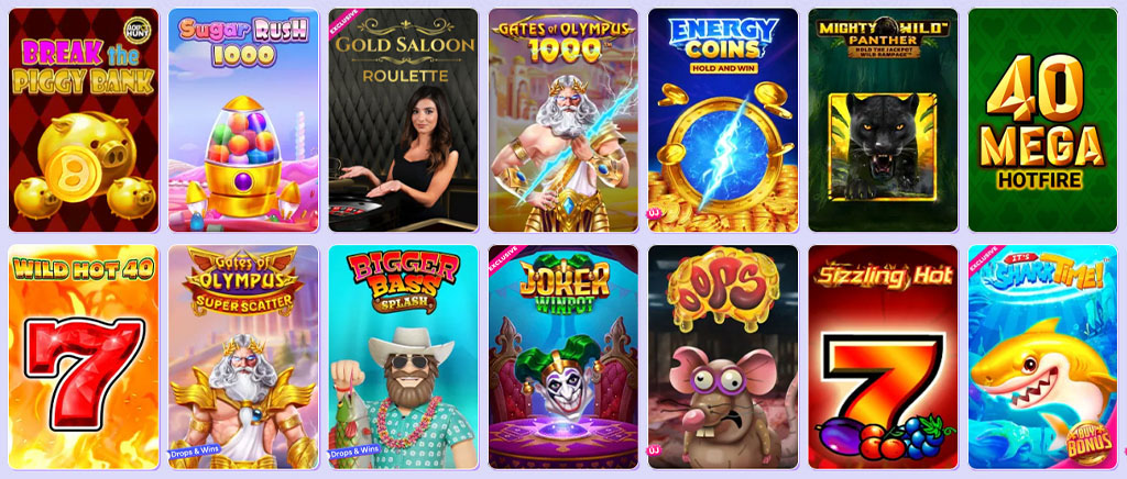 SpinBara Casino, igralni avtomati, Break the Piggy Bank, Sugar Rush, Gold Saloon Roulette, Bigger Bass Splash, Sizzling Hot