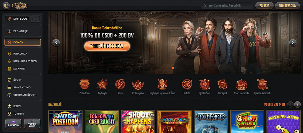 Gransino Casino, bonus dobrodošlice, spletna igralnica, igralni avtomati, ruleta, blackjack, jackpoti, stave v živo, turnirji