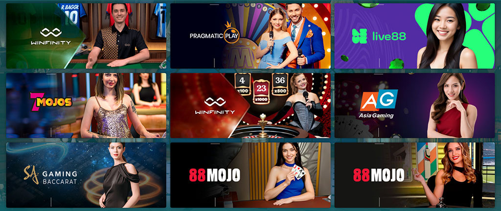 22Bet Casino, live casino igre, Winfinity, Pragmatic Play, Live88, 7Mojos, Asia Gaming, SA Gaming Baccarat, 88Mojo