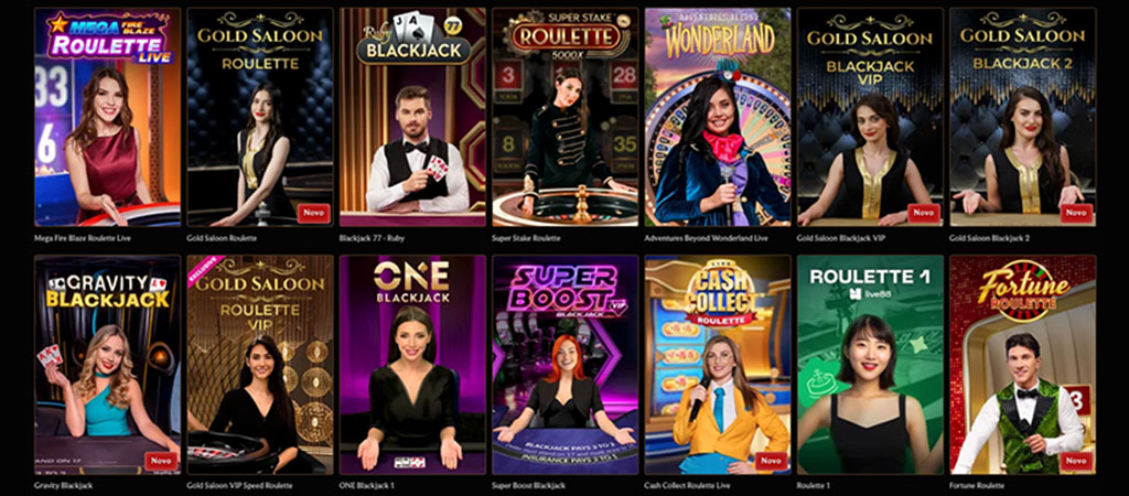 CrownPlay Casino live casino oddelek, igre z delivci v živo kot so ruleta, blackjack, Gold Saloon, Mega Fire Blaze Roulette