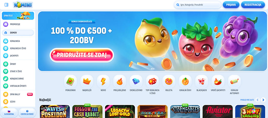 spletna igralnica, Nomini casino, bonus dobrodošlice, sadje, denar, igre, ruleta, igralni avtomati, blackjack, jackpot