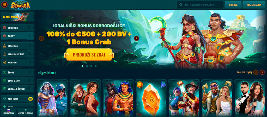 spletna igralnica, Spinanga, igralniški bonus dobrodošlice, azteki, bonus crab, bonusi, igralni avtomati, divjina, templji