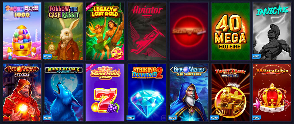Sportaza igralni avtomati, Sugar Rush, Follow the Cash Rabbit, Legacy of Lost Gold, Aviator, Blue Wizard, Fruit Train, ikone