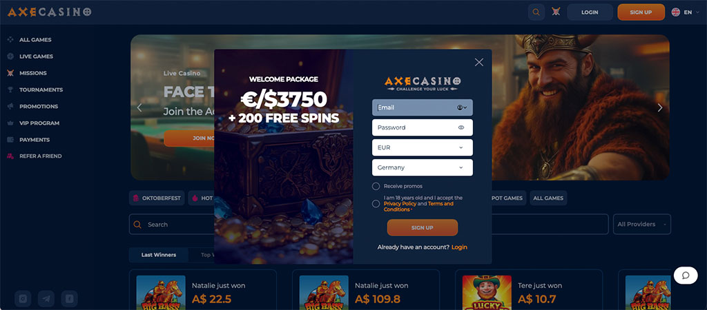Igralni Avtomati, Axe Casino, Preprosta Registracija Računa