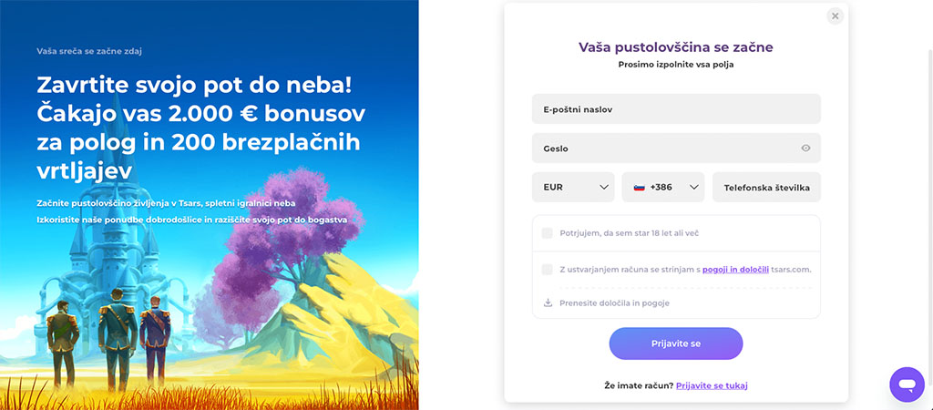 Registracija Računa za Raziskovalce v Tsars Casino