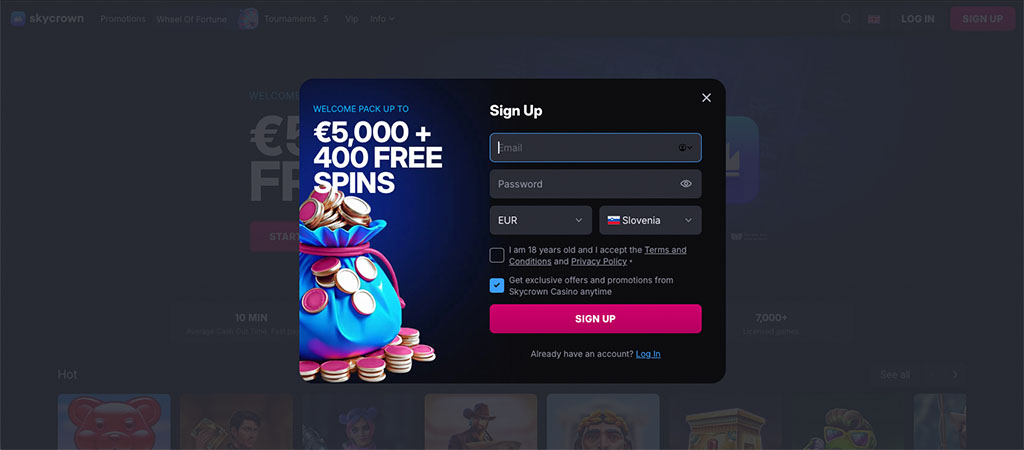 SkyCrown Casino, free spins, online kazino