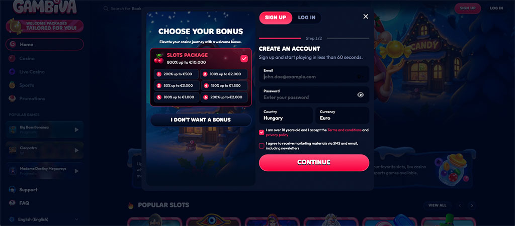 Registracija Igralniškega Računa v Casino Gambiva 