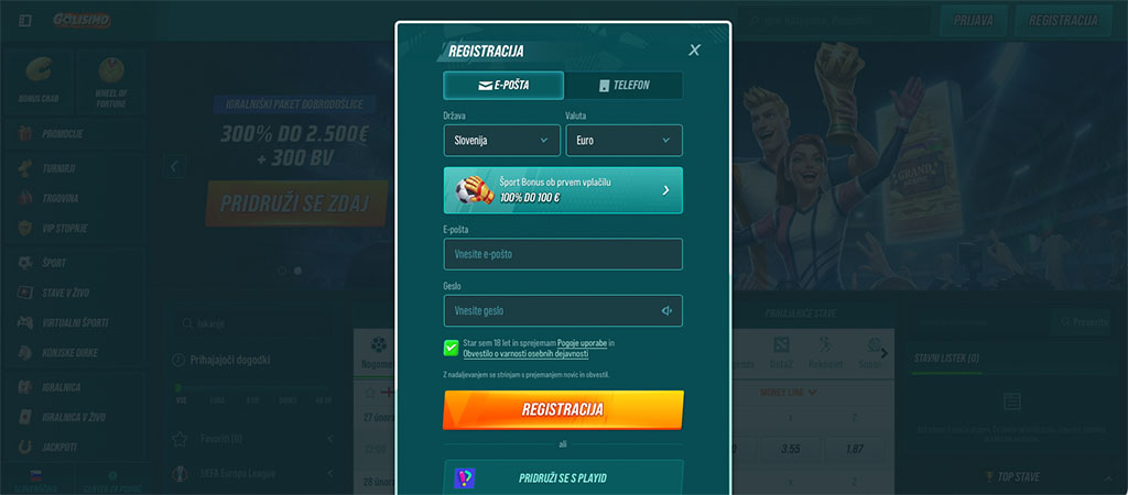 Registracija Igralniškega Računa v Golisimo