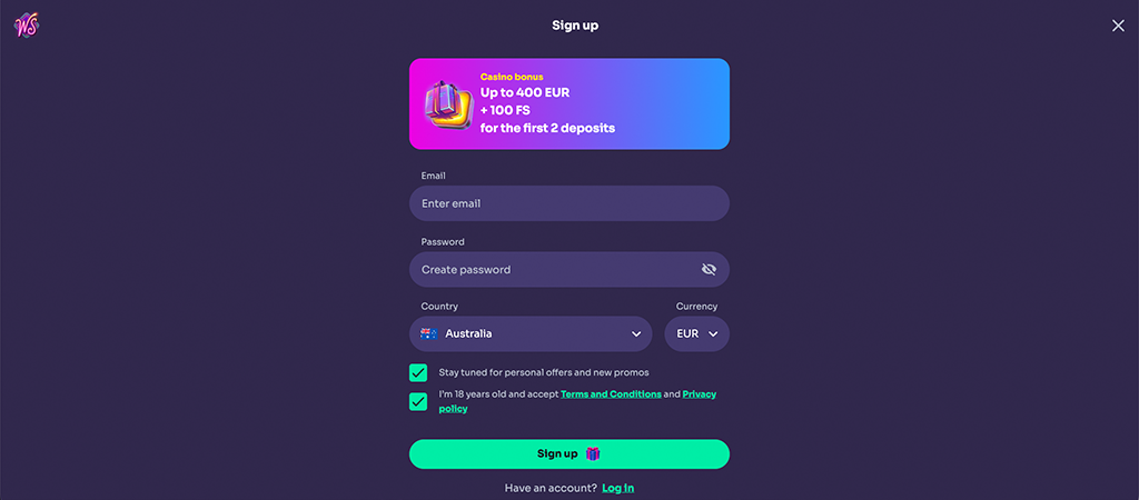 Registracija Računa v Winspirit Casino