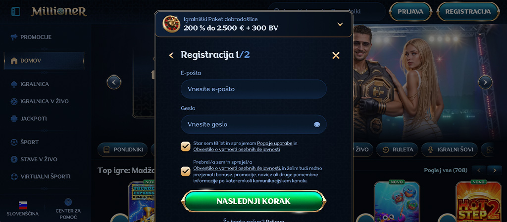 Hitra Registracija Igralniškega Računa, Millioner Casino