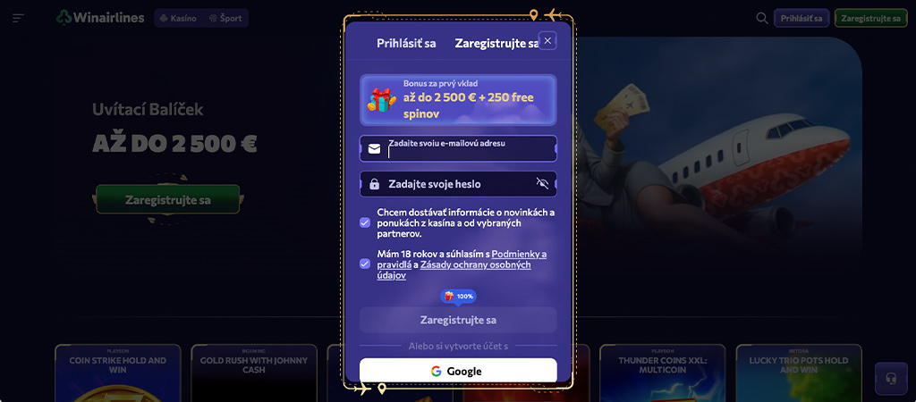 Registracija Računa, Igralnici Winairlines